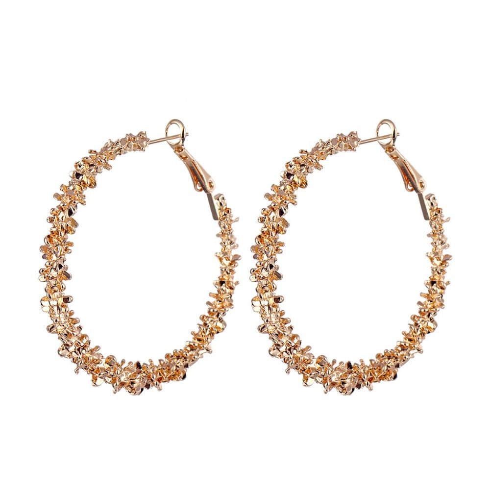 💥Geometric Circle Round Gold Plated Hoop Earrings for Women, UNVN12435